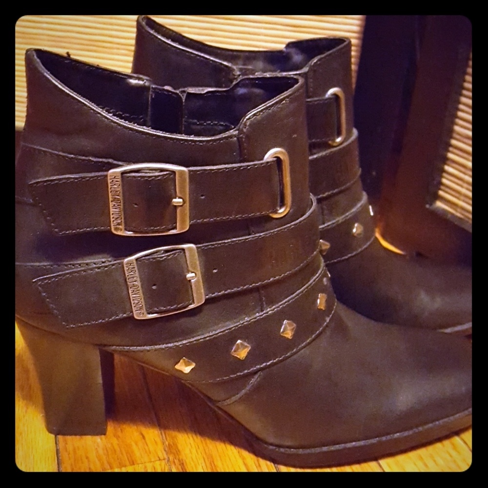 Women's Black Leather Harley Davidson Boots